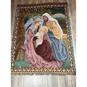 American Weavers Jesus, Mary, & Joseph throw blanket Christmas Scene 50 X 64”